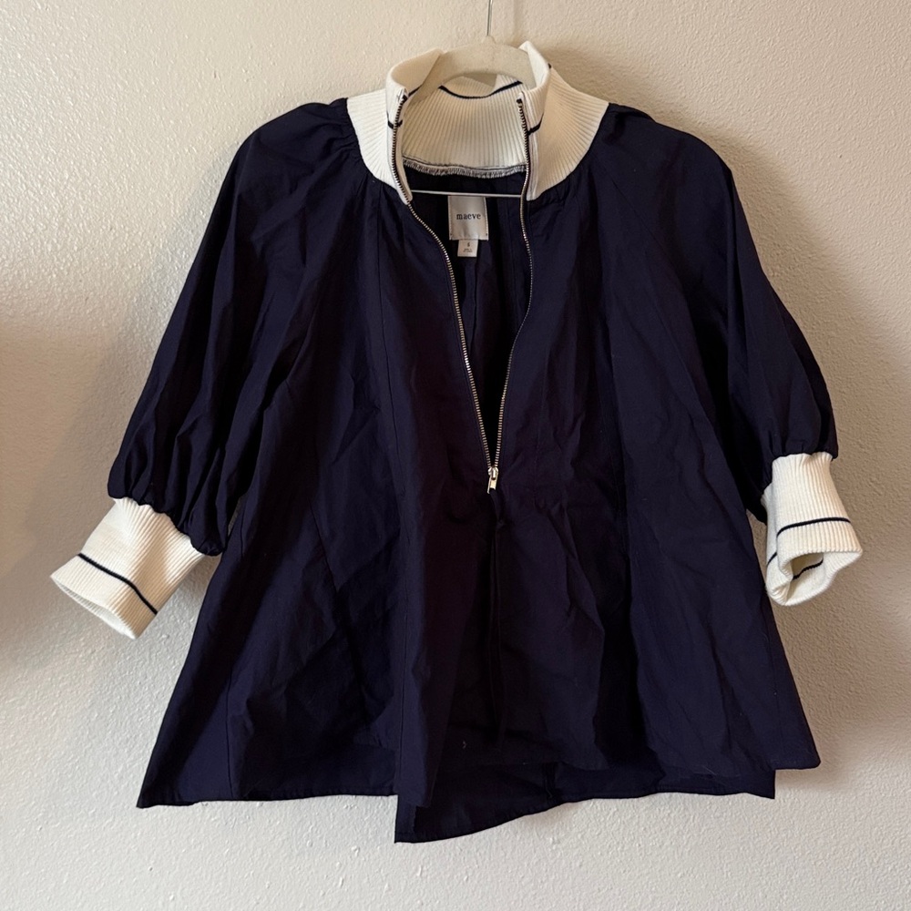 Anthropologie Navy Blue Puff Sleeve Top